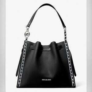 Michael Kors Mina Black and Silver Chain Shoulder Bag